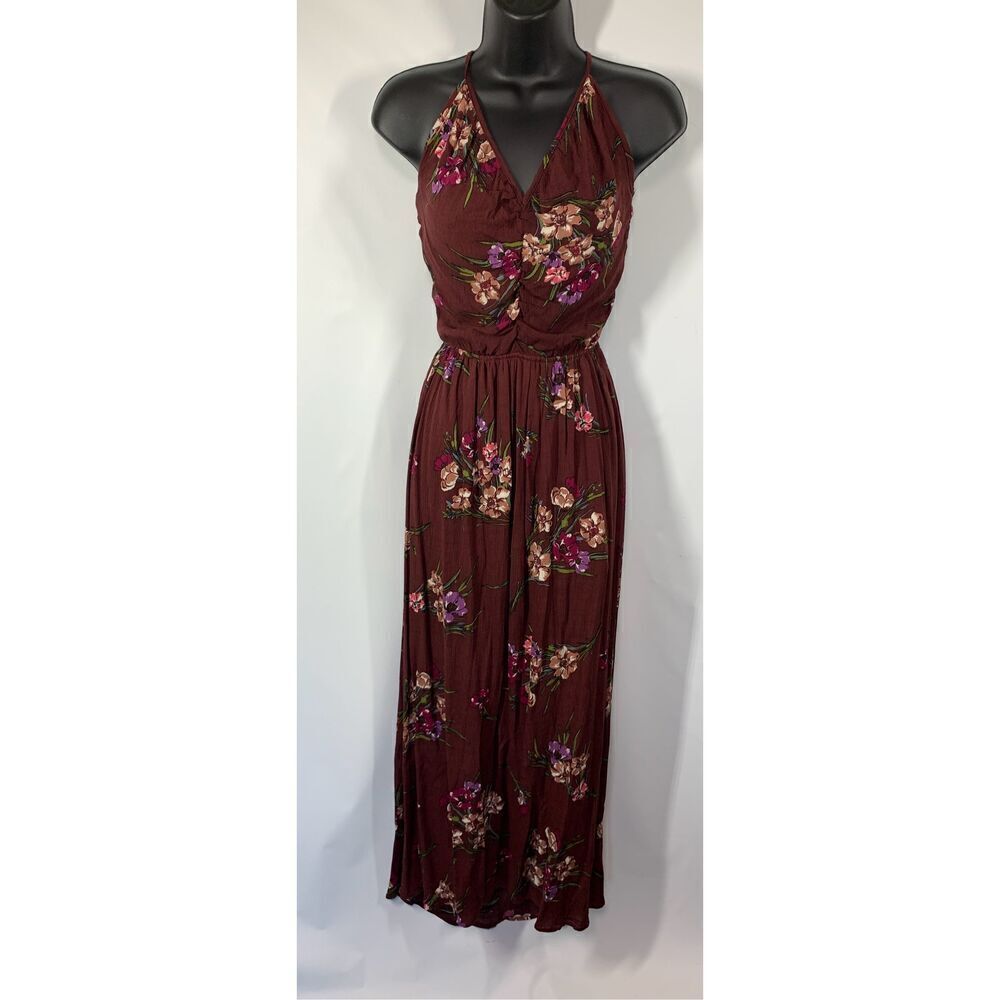 Sage Womens Floral Backless Boho High Low Maxi Dress Wine Red Size Medium